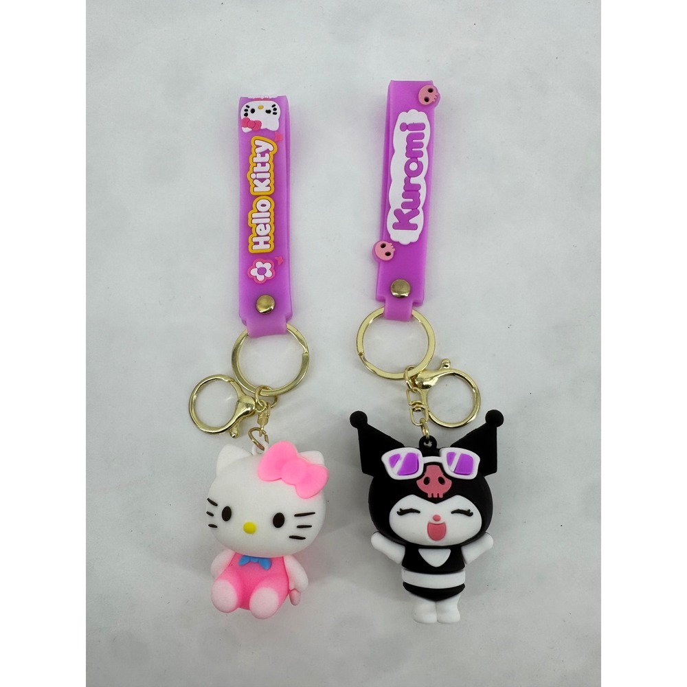 Sanrio Hello Kitty Kuromi Keychain Set 3D Silicone Wristlet Charm Purple 2pc